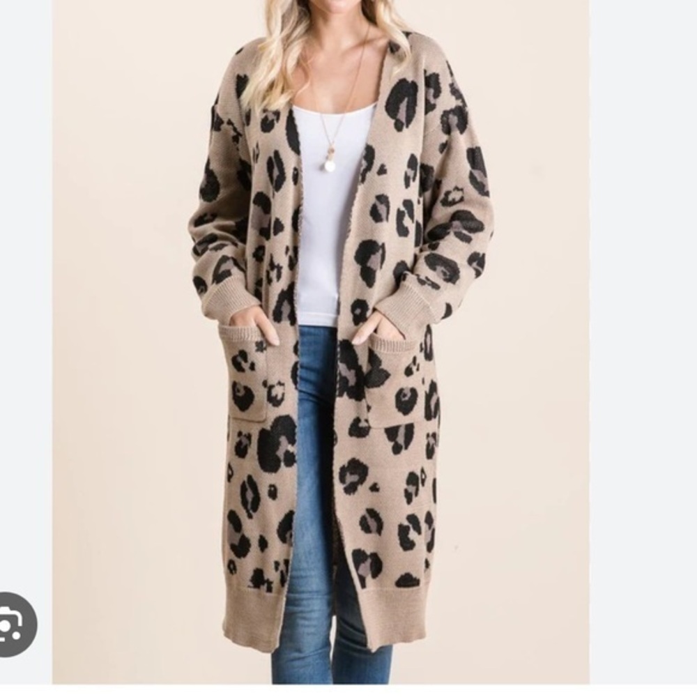 Cheetah print long cotton cardigan sweater
